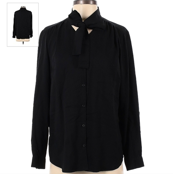 Uniqlo Black Formal Silky Front Tie Shirt - Picture 1 of 6